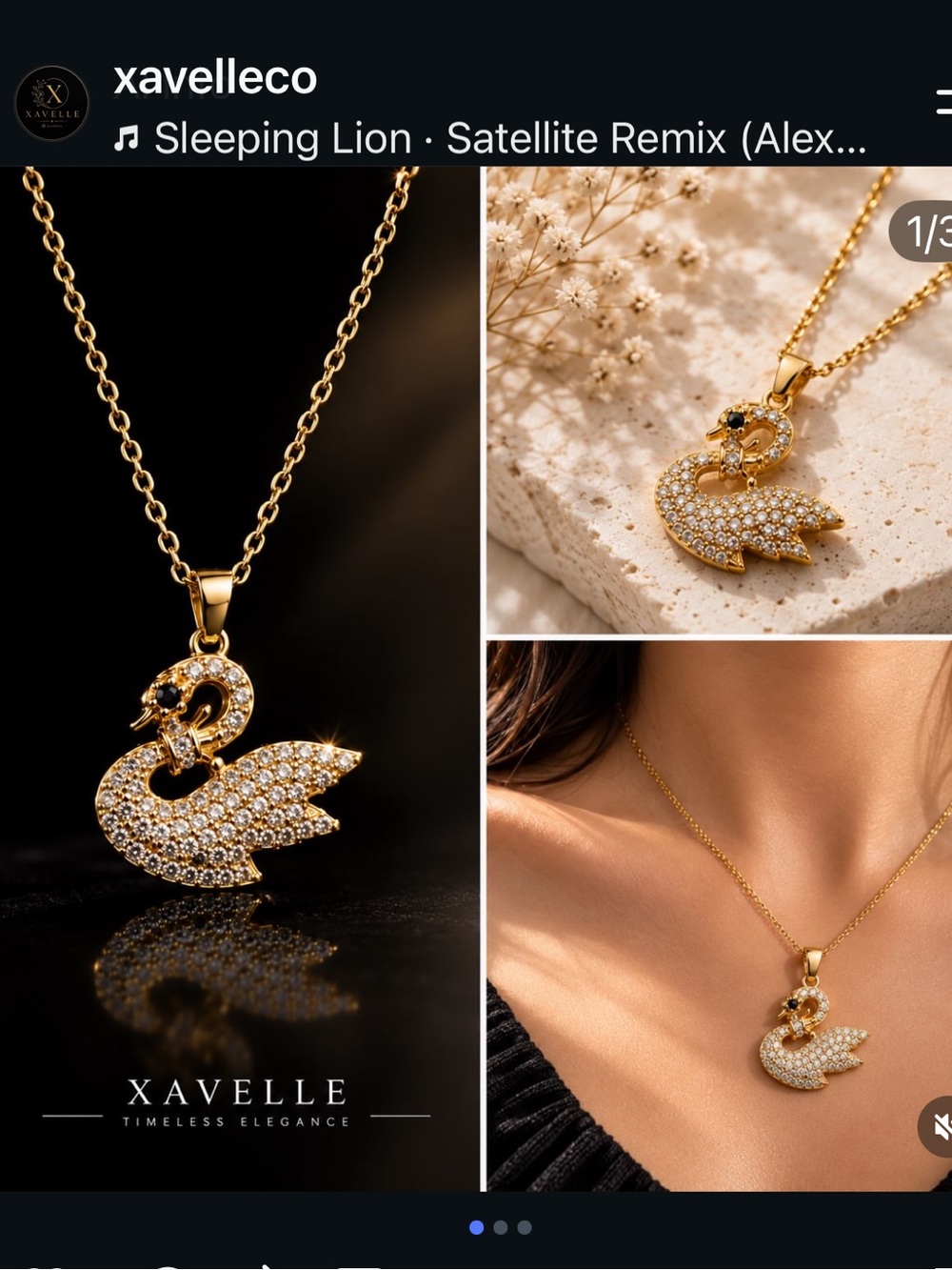 Xavelle Gold Swan Crystal Pendant Necklace
